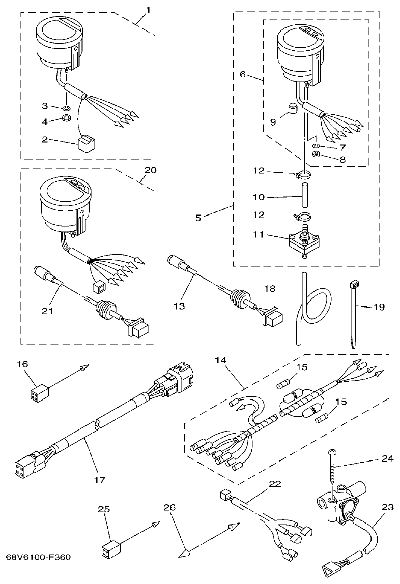 Yamaha F200A, F225A, FL200A, FL225A, F225TR, F200TR, LF225TR, LF200TR METER parts diagram
